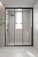 Душевая дверь раздвижная 1600x2000 цвет профиля Чёрный матовый стекло прозрачное PR3/L-160-01-B-C4 Premium Veconi