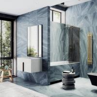 Шторка для ванны в профиле MaybahGlass 1400*340 Стекло 6 мм Графит Профиль:Узкий, Цвет Золото  MGV-128-3у